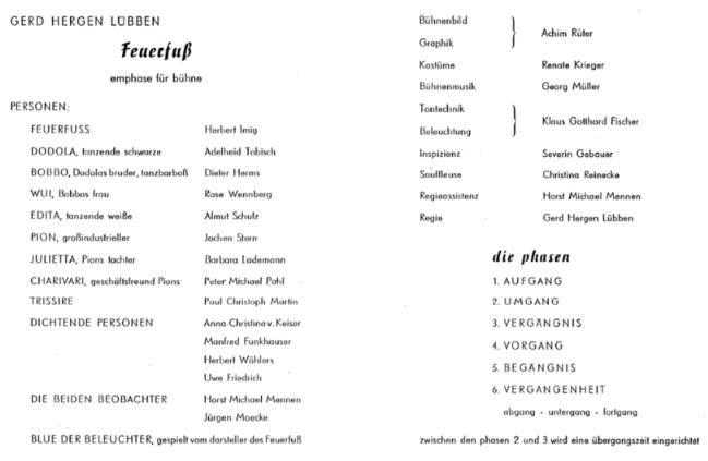 G.H.Lbben > FEUERFUSS-Programmzettel > Urauffhrung 15.II.1961